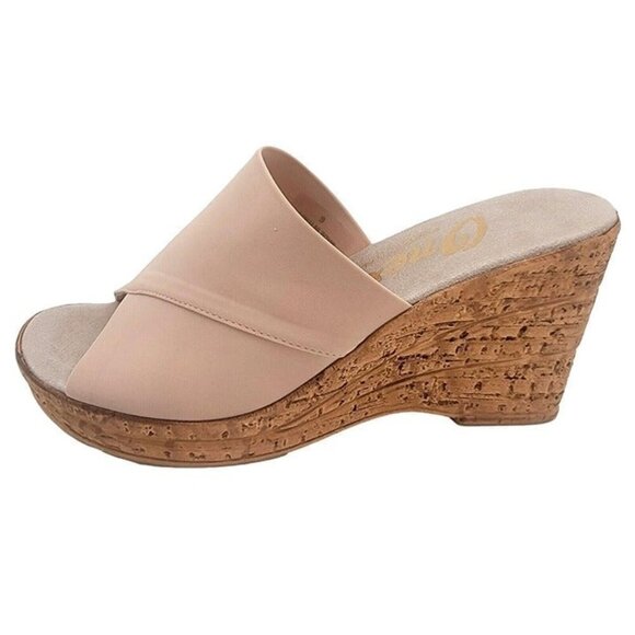 Onex Christina Italian Blush/Champagne Elastic on Cork Wedge Sandal Size 9 - Picture 8 of 10
